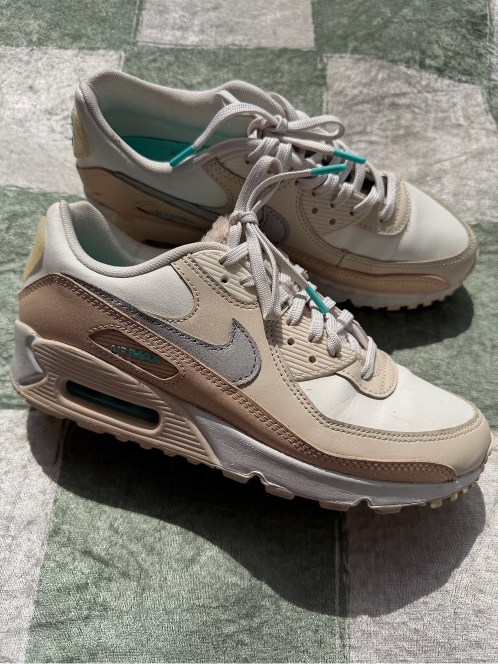 Nike Air Max 90 Cream & Beige with Teal Details